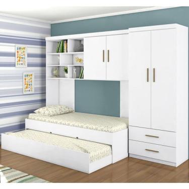 Imagem de Quarto Infantil Chiara Guarda Roupa e Aéreo 2 Portas com Cama e Auxiliar Branco - Phoenix