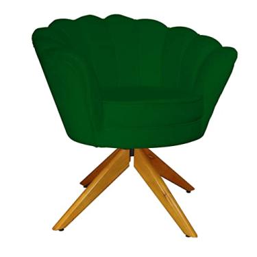 Imagem de Poltrona Decorativa Pétala Pés Madeira Giratório Suede Verde - DS Estofados
