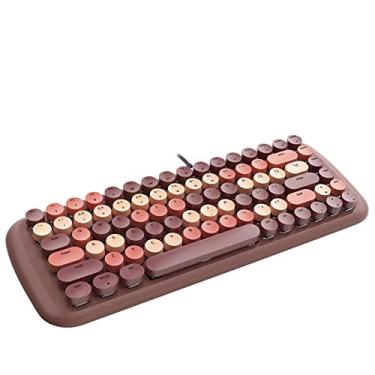 Imagem de LGBN Teclado de jogo mecânico bonito retrô, botão azul 84 teclas teclado retroiluminado visual clássico para meninas café