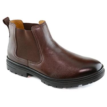 Imagem de MJNY Mens Casual Comfortable Genuine Leather Durable Slip Resistant Chelsea Ankle Boots Slip On Breathable Elastic Classic Casual Chukka Dress Boots Brown Soft Grainy 9