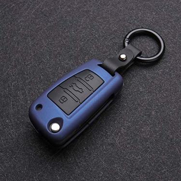 Imagem de CSHU Fibra de carbono Silicone Car Key Case Cover Chaveiro Ring Key Bag, apto para Audi A3 A4 A5 C5 C6 8L 8P B6 B7 B8 C6 RS3 Q3 Q7 TT 8L 8V S3, Azul