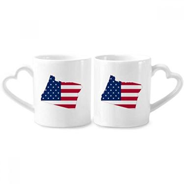 Imagem de Oregon EUA Mapa Estrelas Listras Bandeira Casal Caneca Porcelana Conjunto de Cerâmica Amante Copo Punho Coração