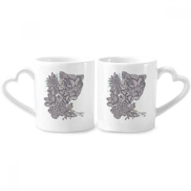 Imagem de Conjunto de canecas de porcelana para casais, desenho de leopardo, coração