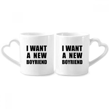 Imagem de Conjunto de canecas de porcelana I Want A New Boyfriend Couple com alça de coração