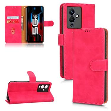 Imagem de Capas de telefone Business Skin Feel compatíveis com Infinix Note 12 Pro Note12Pro 5G Capa de couro com compartimentos para cartão clipe de carteira capa de telefone à prova de choque (rosa vermelha, Infinix Note 12 Pro 5G)