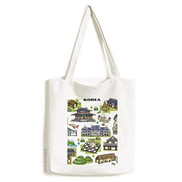 Imagem de Bolsa de lona com estampa de atrações turísticas famosas na Coreia do Sul, bolsa de compras casual