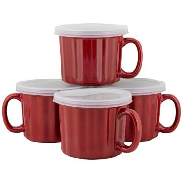 Imagem de 10 Strawberry Street Caneca de sopa de 473 ml com tampa, conjunto de 4, vermelha