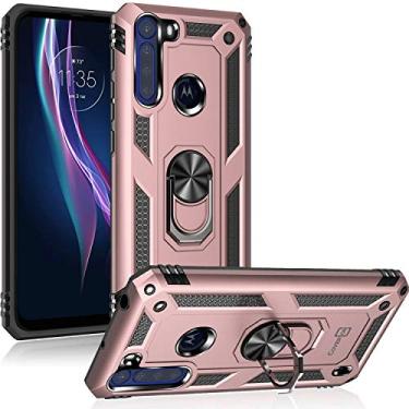 Imagem de Capa para Motorola One Fusion 6.5" Capinha com protetor de tela de vidro temperado [2 Pack], Case para telefone de proteção militar com suporte para One Fusion -pink