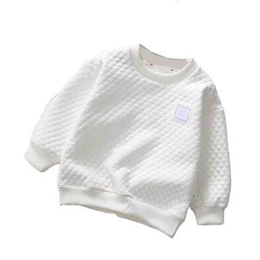 Imagem de Camiseta de algodão para meninos e crianças bebê cor sólida suéter infantil quente para outono e inverno camiseta masculina, Branco, 18-24 Months