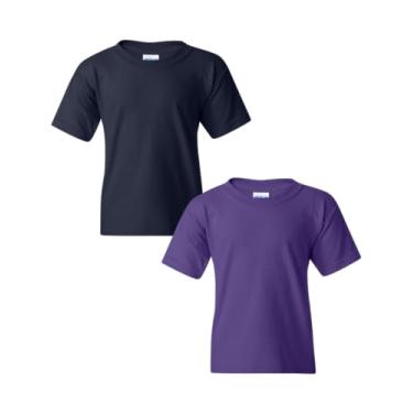 Imagem de Gildan Camiseta juvenil de algodão pesado, estilo G5000B, pacote com 2, Azul-marinho e roxo, M