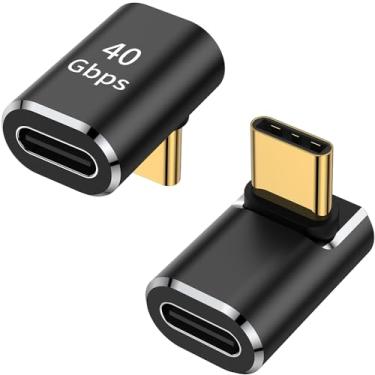 Imagem de AuviPal Adaptador USB C 90 graus (pacote com 2), ângulo reto para cima e para baixo, conector USB tipo C macho para fêmea para Steam Deck, ROG Ally, MacBook, tablet, telefone e mais - Preto