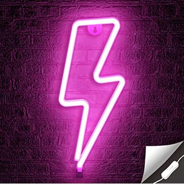 Imagem de Lumoonosity Sinais neon rosa com raio de luz, alimentado por USB, bonito sinal neon com interruptor liga/desliga, luzes neon estéticas para quarto, sala de estar, sala de jogos, quarto das crianças, parede, decorações de festa
