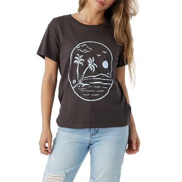 Imagem de Hang Ten Camiseta feminina gráfica - Camisetas estampadas casuais confortáveis para mulheres - Camiseta estampada em tela de manga curta, Vntage Blk, G