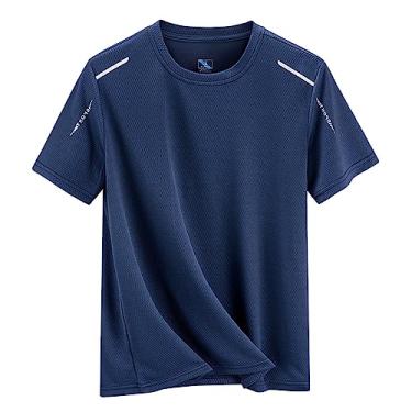 Imagem de Camiseta atlética masculina, manga curta, gola redonda, secagem rápida, lisa, leve, macia, Azul-escuro, XG