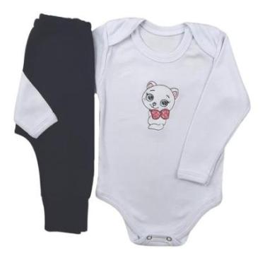 Imagem de Conjunto Body Manga Longa Bordado Gatinha 6 e Calça Suedine Mijão Culote - Roupa Bebê-Masculino