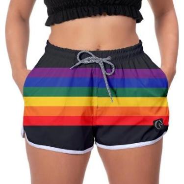 Imagem de Short Praia Feminino W2 Listrado Colorido Arco Íris Estampado Academia Caminhada Corrida Qualidade-Feminino