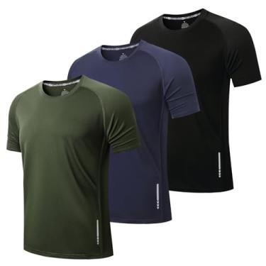 Imagem de ZENGVEE Pacote com 3 camisetas masculinas de malha atlética de malha com absorção de umidade e ajuste seco, Preto e verde marinho, G