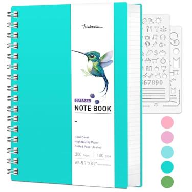 Imagem de HIUKOOKA Caderno pontilhado com 300 páginas A5, papel quadriculado pontilhado em espiral de 100 g/m², caderno espiral de capa dura de 14,5 x 20,8 cm para esboços, anotações, diários para mulheres e