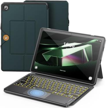 Imagem de INFILAND Capa de teclado para Samsung Galaxy Tab A9+/A9 Plus com luz de fundo de 7 cores e trackpad de alta precisão, capa fina e portátil com teclado removível para Tab A9+ 28 cm, verde meia-noite