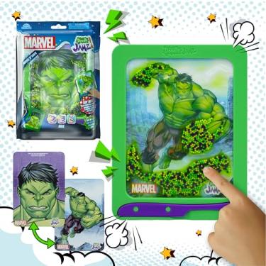 Imagem de DoodleJamz Marvel JellyPics – Almofadas de desenho sensoriais cheias de miçangas e gel esponjosos não tóxicos – Inclui Stylus, cartão removível de emoji de 2 lados (Hulk, Série 1)