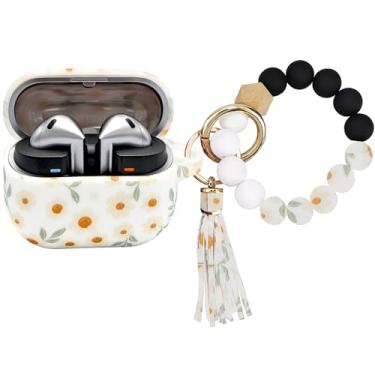 Imagem de PowerDriver Capa compatível com Samsung Galaxy Buds 3 e Galaxy Buds 3 Pro (2024), linda capa protetora de silicone de carregamento sem fio com pulseira chaveiro para mulheres e meninas (flores