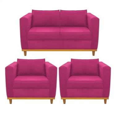 Imagem de Kit Sofá 2 Lugares e 2 Poltronas Europa Suede Pink AM Decor