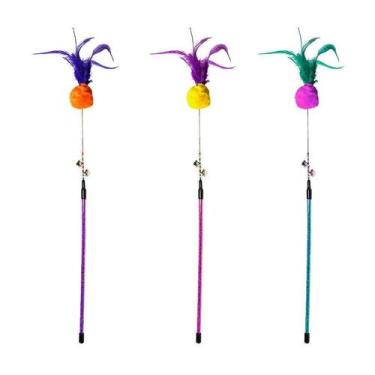 Imagem de Brinquedo Napi Vara Bola Pompom e Penas para Gatos - Cores Sortidas
