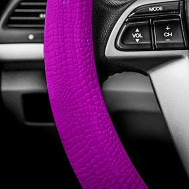 Imagem de FH Group Padrão de cobra de silicone de ajuste universal com aderência massageadora, capa de volante violeta serve na maioria dos carros, SUVs, caminhões e vans violeta