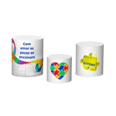 Imagem de Trio De Capa Cilindro - Autismo Coração de Quebra Cabeça 002 - Via Cor
