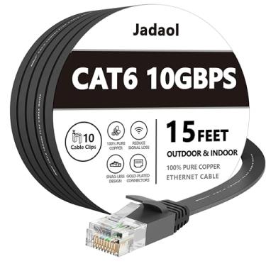 Imagem de Cabo Ethernet Cat 6 de 4,5 metros, cabo de rede plana de rede de Internet Lan curto, mais rápido do que Cat5e/Cat5, fio RJ45 sólido de alta velocidade para modem, roteador, PS4, Xbox, Switch, Câmera, TV, Hub – Preto