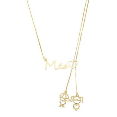 Imagem de Gravatinha Mãe com Pingente Menina e Menino Banho de Ouro 18k - Crislu