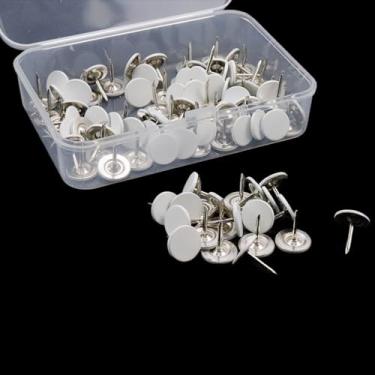 Imagem de Woogim Tachinhas de estofamento, 100 peças de tachas de polegar de sofá pregos de móveis para decoração de estofados, alfinetes de estofamento, tachas para móveis (branco plano)