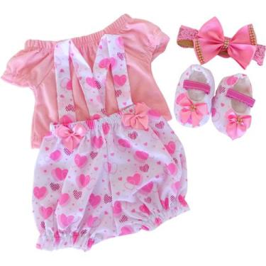 Imagem de Kit Roupinha Bebê Reborn Jardineira + Sapato + Tiara - Mamãe Reborn
