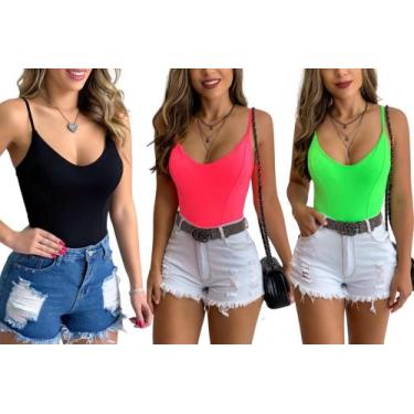 Imagem de kit 3 Bory Body Alcinha feminino suplex decotado Confortável Verão Mod