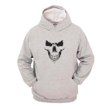 Imagem de Moletom Masculino Canguru Ragor Estampa Caveira Skull Capuz, P, Cinza