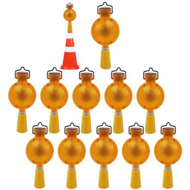 Imagem de Sinalizador Viario Solar Cone Kit 11 Uni Segurança Iluminaçao Sinalizaçao Led Evita Acidentes