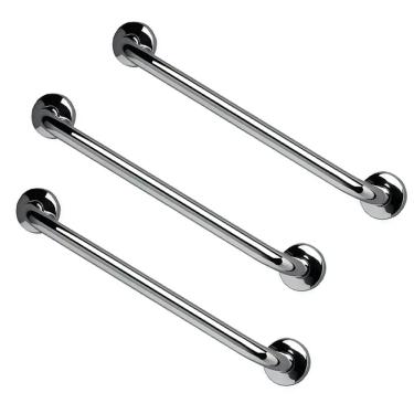 Imagem de Barra de Apoio 60cm Inox Kit 3 Unidades Acessibilidade Cadeirante Idoso Deficiente Banheiro Box Suporte Resistente Escada Corrimao Segurança