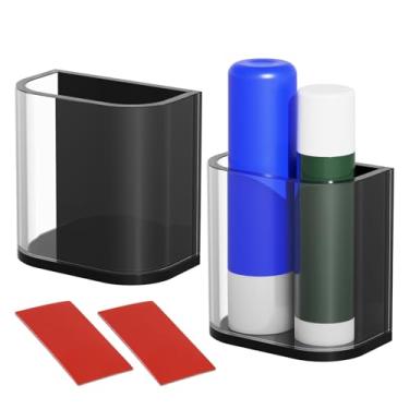 Imagem de Pacote com 2 protetores labiais de acrílico para carro com fita adesiva forte, suporte de batom com isolamento vertical para ventilação do carro, console central lateral, volante abaixo (grande)