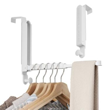 Imagem de Prateleira de secagem de roupas dobrável para porta de até 3,5 cm, ideal para 2 peças, cabide sobre a porta com haste retrátil, ganchos sobre a porta para lavanderia, banheiro, quarto, viagem (branco,