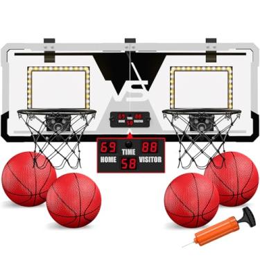 Imagem de HYES Jogo de basquete para 2 jogadores, mini cesta de basquete interna com placar e LED, presente de brinquedo de basquete para crianças, meninos, meninas e adultos, adequado para