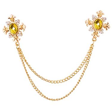 Imagem de Elegante cruz com corrente pendurada broche banhado a ouro prata cristal oval strass corsage borla corrente terno jaqueta broche broche para homens marido presentes, Zinco, Cristal