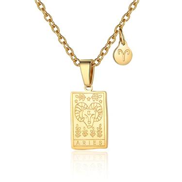 Imagem de Colar de signo do zodíaco para mulheres, pingente de cartão de tarô, dupla face, ouro, aço inoxidável, impermeável, não mancha, joia da amizade, presente para meninas, 0.74 x 0.47, Aço inoxidável, não sabe,