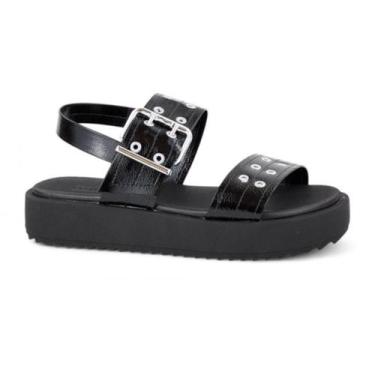 Imagem de Sandália Feminina Moleca Aplicações Metálicas Plataforma Verniz Estilo