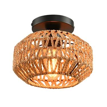 Imagem de IHENGYANLT 1 Pacote De Luminárias De Fazenda Para Montagem No Teto, Mini Luminária De Teto Semi-Embutida Estilo Boho De Vime, Luminárias De Corredor Tecidas À Mão Para Quarto, Entrada, Berçário, Sal