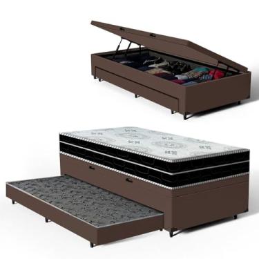 Imagem de Bicama Box Baú Solteiro com Colchão de Espuma D45 Pillow In Anjos OrtoConfort + Auxiliar Unique 88cm (Marrom)
