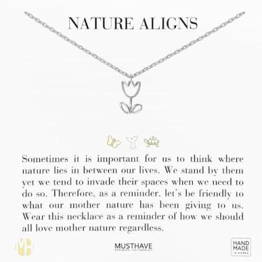 Imagem de MUSTHAVE Colar tulipa simples banhado a ouro 18K, cor ouro branco, corrente de âncora, flor, tamanho 40,6 cm + extensor de 5 cm, cartão presente, aniversário, melhor amigo, unissex (ouro branco),