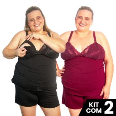 Imagem de Kit 2 Baby Doll Amamentação Tamanho Grande Plus Size Pijama Gestante M
