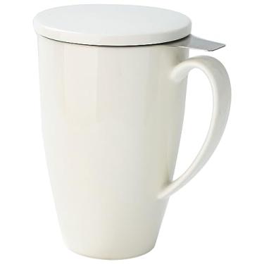 Imagem de HwaGui Caneca de cerâmica com infusor e tampa para chá solto - xícara de porcelana, presente de xícara de chá de infusão para amantes de chá, branca, 450 ml