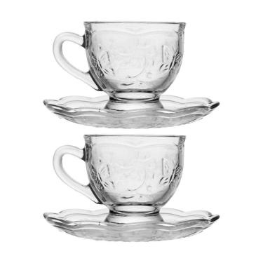 Imagem de Jogo 2 XícarasDe Chá Café Com Pires Cristal Ecológico New Butterfly Flores Borboletas 180ml Lyor