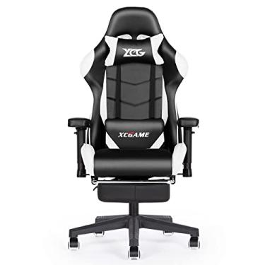 Imagem de Cadeira de jogos estilo corrida cadeira de escritório ergonômica com encosto alto, cadeira reclinável ergonômica com apoio para os pés, braços dobráveis, encosto de cabeça, couro PU, executivo,